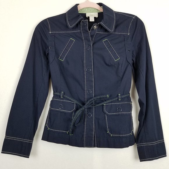LOFT Jackets & Blazers - LOFT Navy Blue Snap Button Front Stretch Cotton Jacket 0P